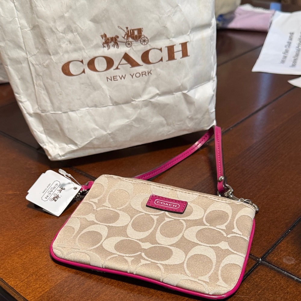 Coach Tan and Pink Wristlet